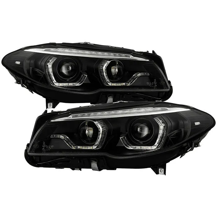 Spyder BMW F10 11-13 SEQ U-Shape Headlights Black OEM AFS/Xenon