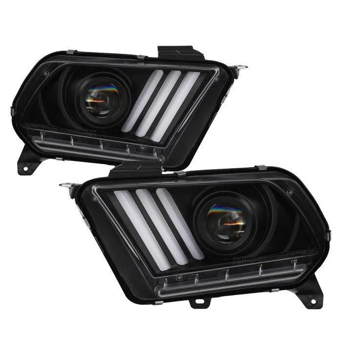 Spyder Ford Mustang 10-12 SEQ LED Bar Headlights Black OEM Xenon