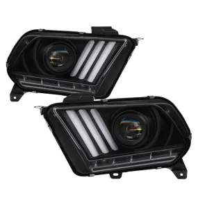 Spyder Ford Mustang 10-12 SEQ LED Bar Headlights Black OEM Xenon