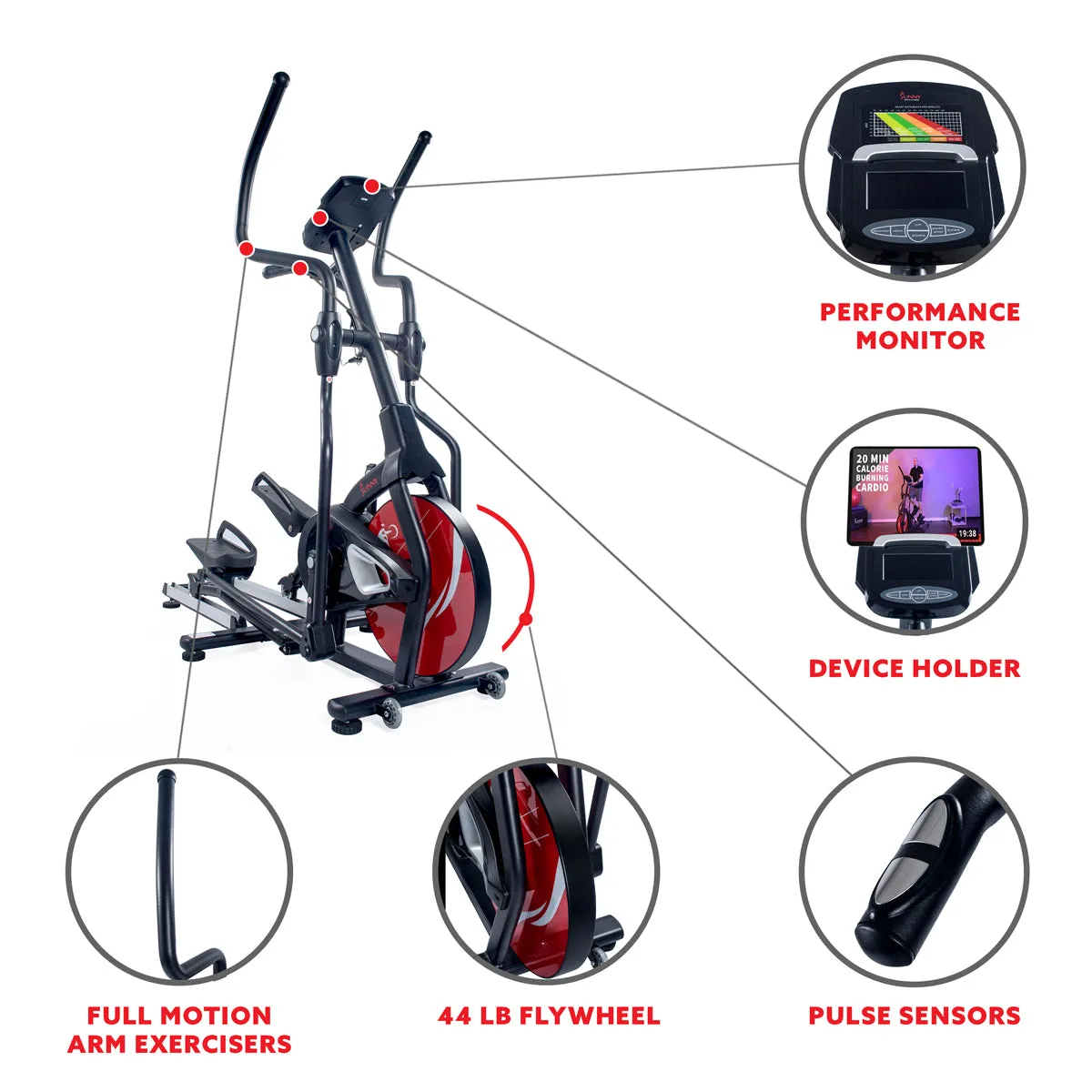 Sunny Strength™ Stride Elliptical Machine Magnetic Fitness w/ Device Holder, LCD Monitor and Heart Rate Monitoring