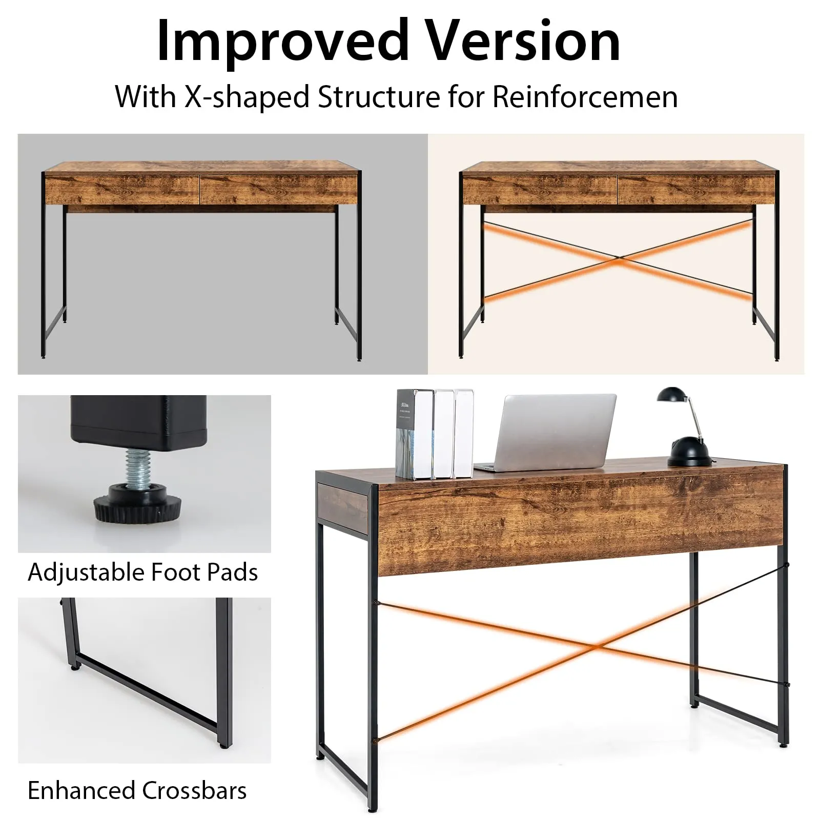 Tangkula Computer Desk with 2 Drawers