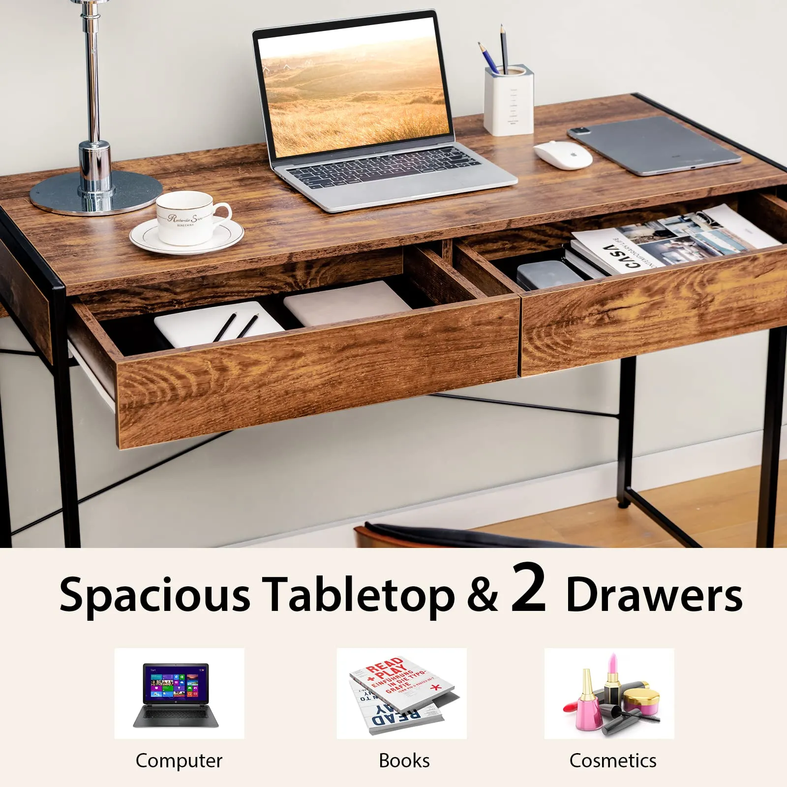 Tangkula Computer Desk with 2 Drawers