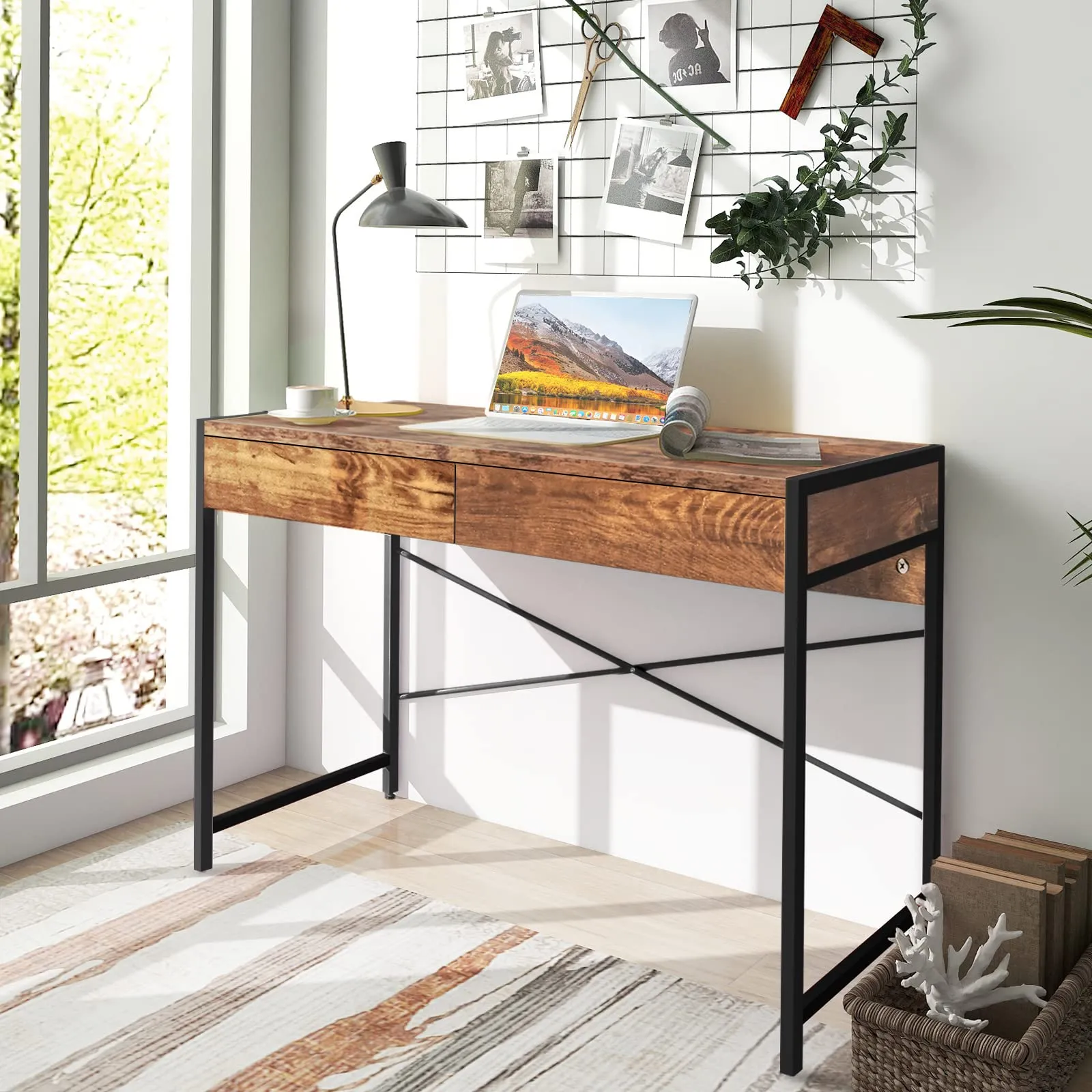 Tangkula Computer Desk with 2 Drawers