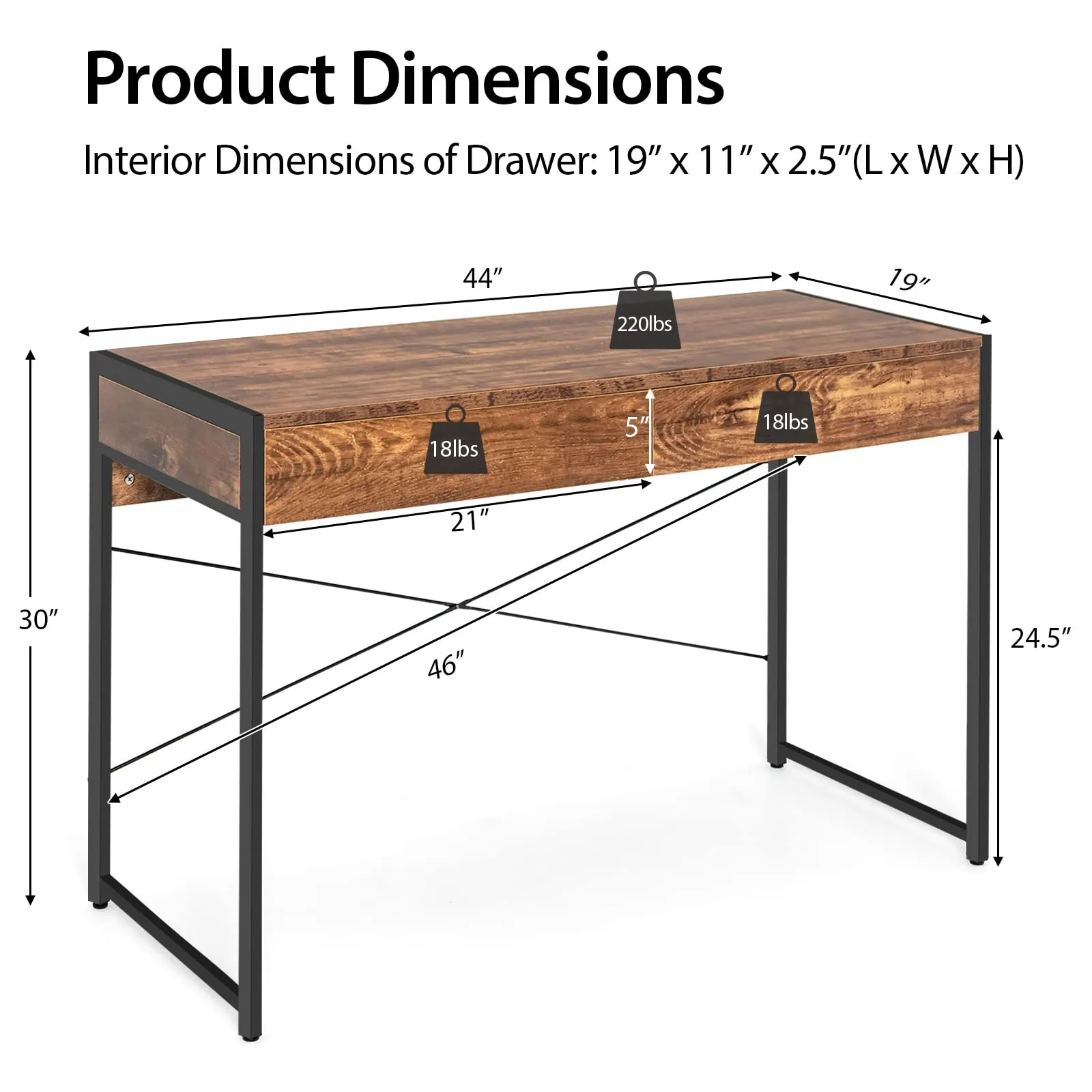 Tangkula Computer Desk with 2 Drawers
