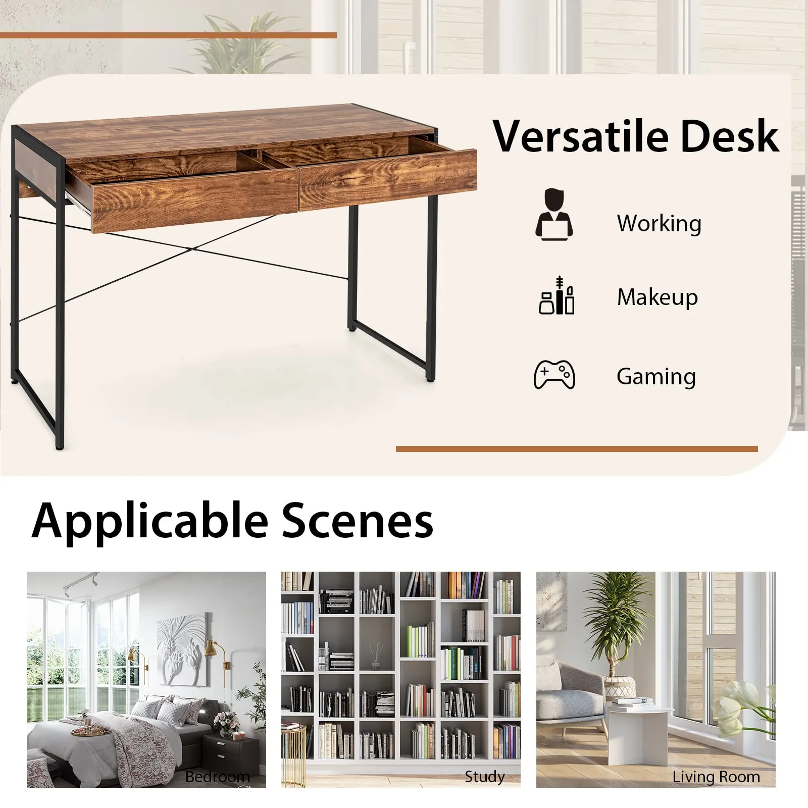 Tangkula Computer Desk with 2 Drawers