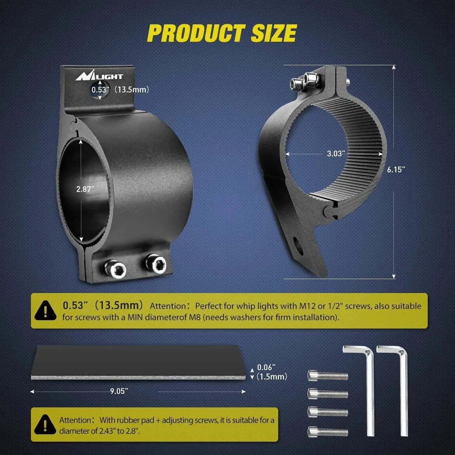 Tube Clamp Mount Bracket Kits Fit 2.87in-3.2in Round Bull Bar (Pair)
