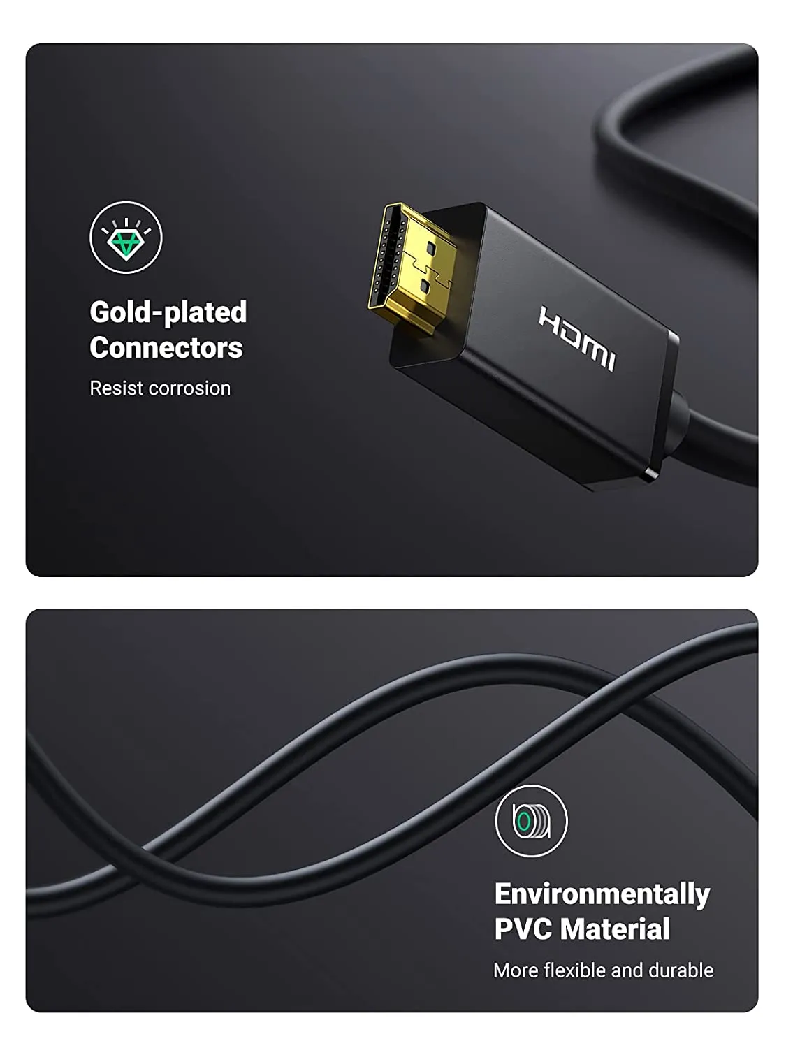 UGREEN 4K Displayport to HDMI Cable Uni-Directional UHD DP to HDMI Connector Video Display Cord for HDTV Monitor Projector Computer 10202 (2M)