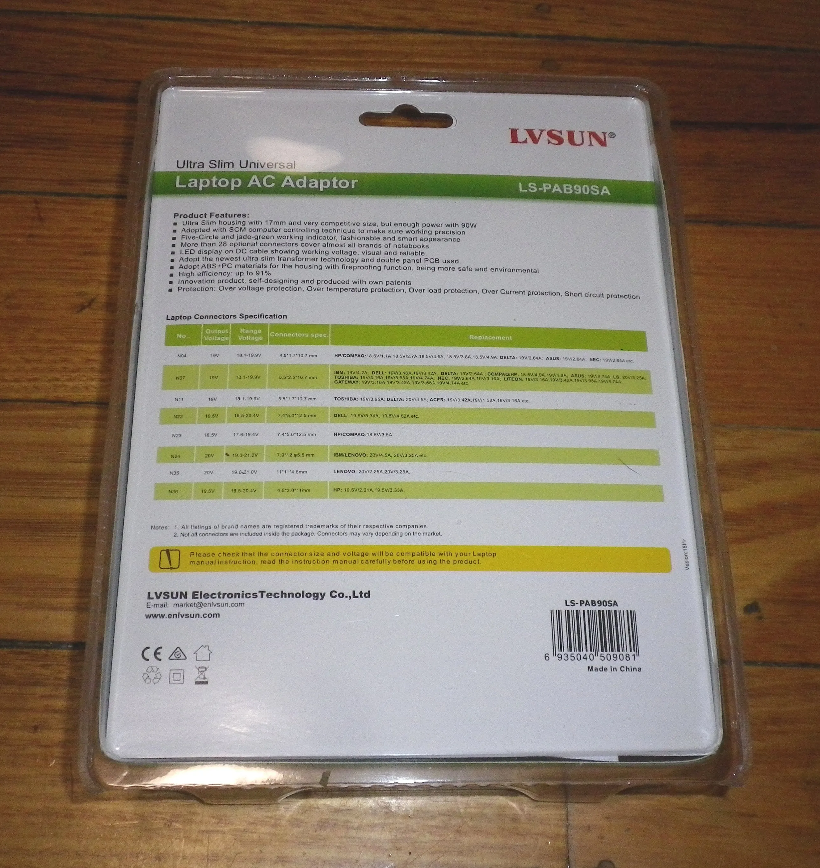 Universal 12-24Volt 90Watt Switchmode Laptop AC Adaptor - Part # LS-PAB90SA