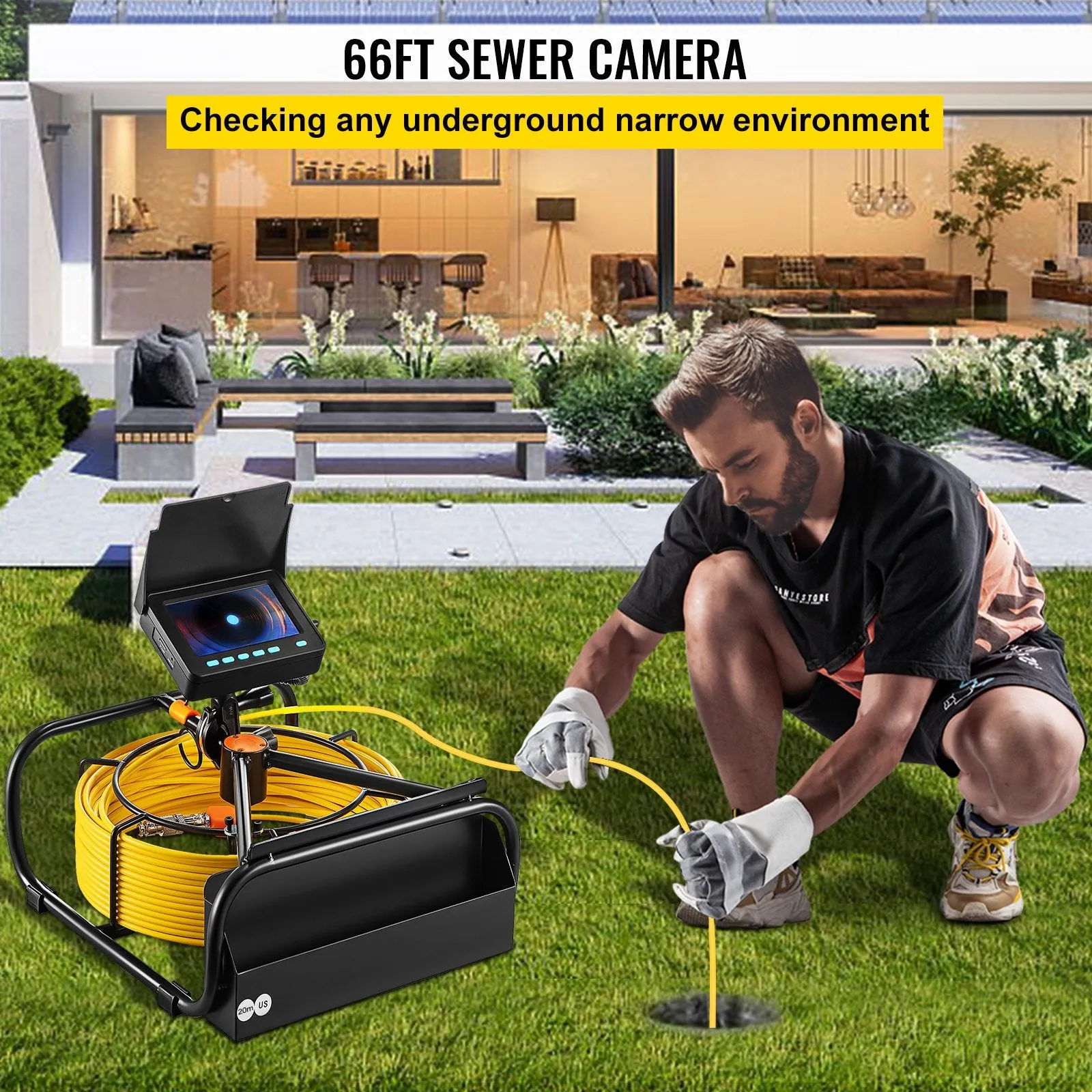Vevor Sewer Camera 65.6' 20m 4.3" Pipe Drain Inspection DVR Function LED Lights New
