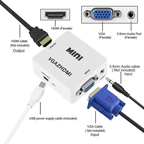 VGA to HDMI HD 1080P Video Converter Adapter with 3.5mm Audio Port Media Streaming Device