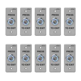 Visionis 10 Pack FPC-7535 VIS-7008 Indoor   Outdoor Weather, Waterproof Rated IP65 Stainless Steel Door Bell Type Round Request to Exit Button Slim Size for Door Access Control with LED Light   NC COM and NO Outputs