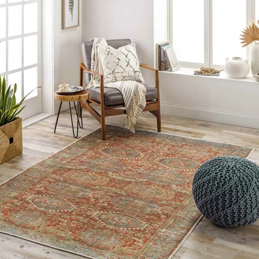 Xeros Traditional Rust Washable Area Rug